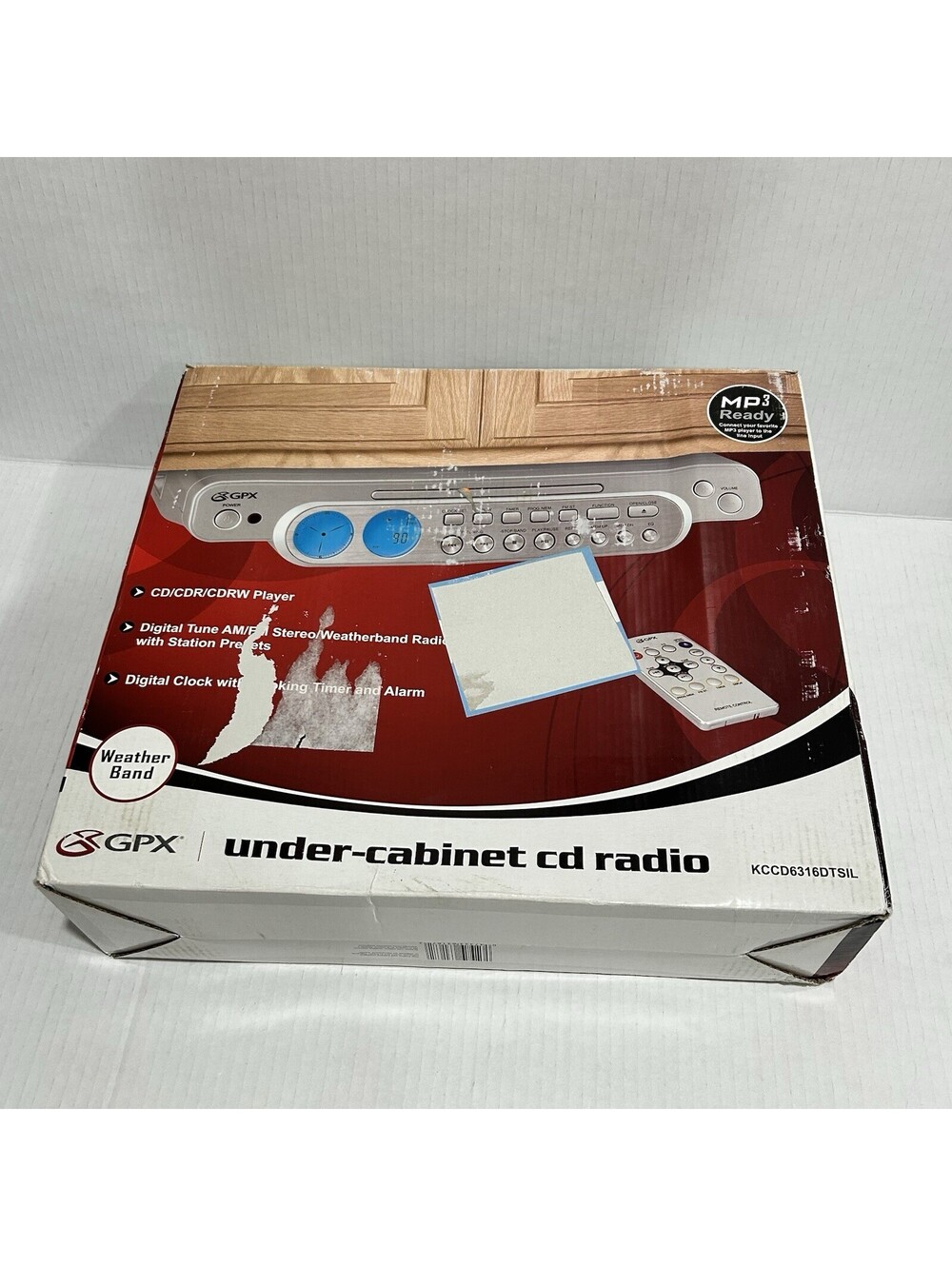 GPX Under Cabinet CD Radio AM FM Clock Timer w/ Accessories Remote KCCD6316DTSIL